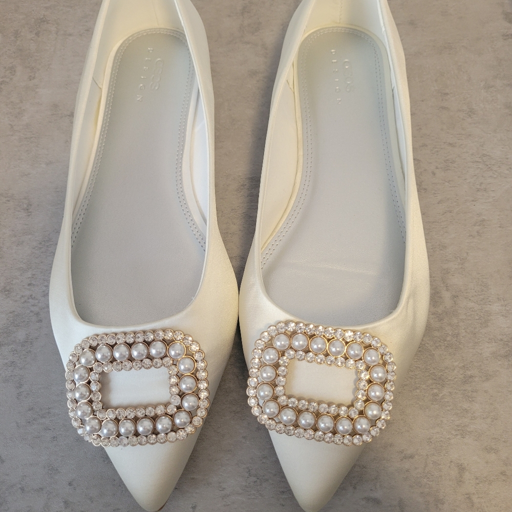 Bridal size 10  ASOS DESIGN Wide Fit Laura embellished ballet flats
